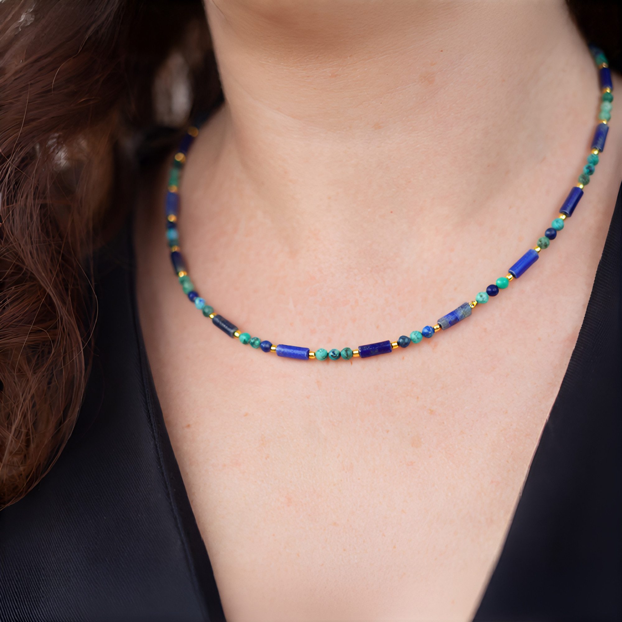Cavill Halsreif Lapislazuli & Azurit Edelstein-Collier 32,02 ct mit Perlen (1-tlg)