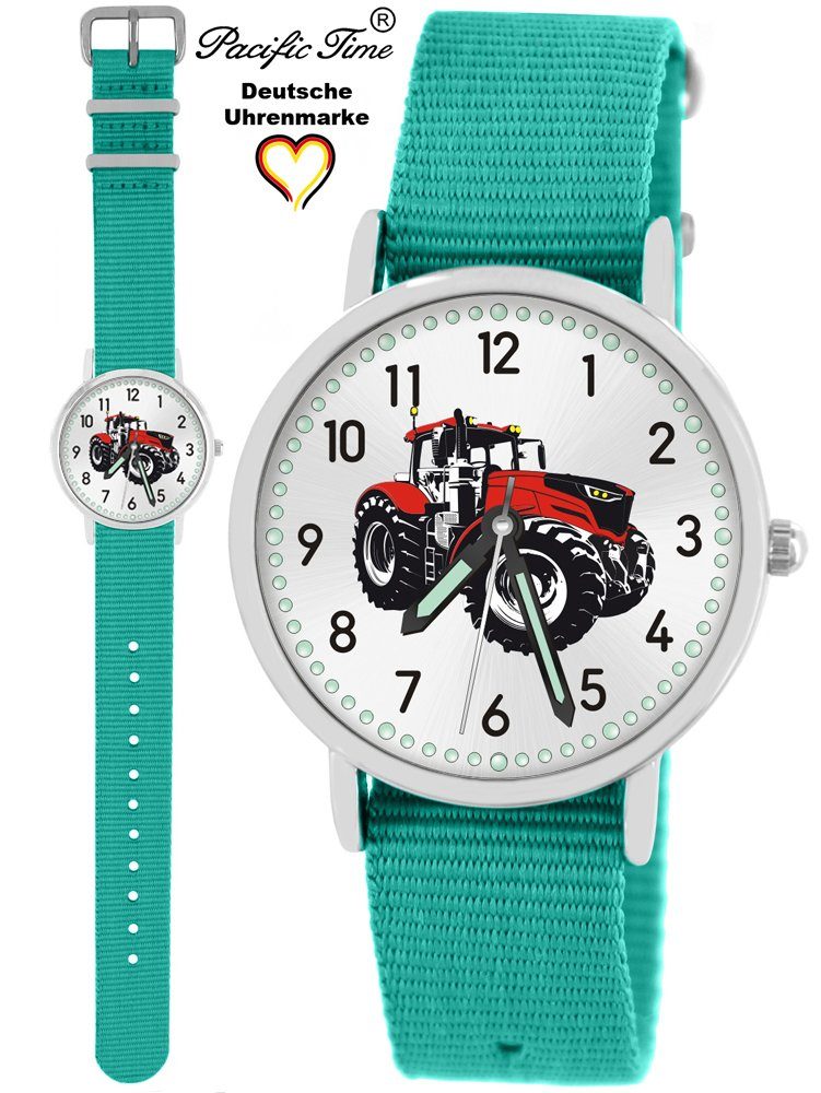 Pacific Time Quarzuhr Kinder Armbanduhr Traktor rot Wechselarmband, Mix und Match Design - Gratis Versand türkis