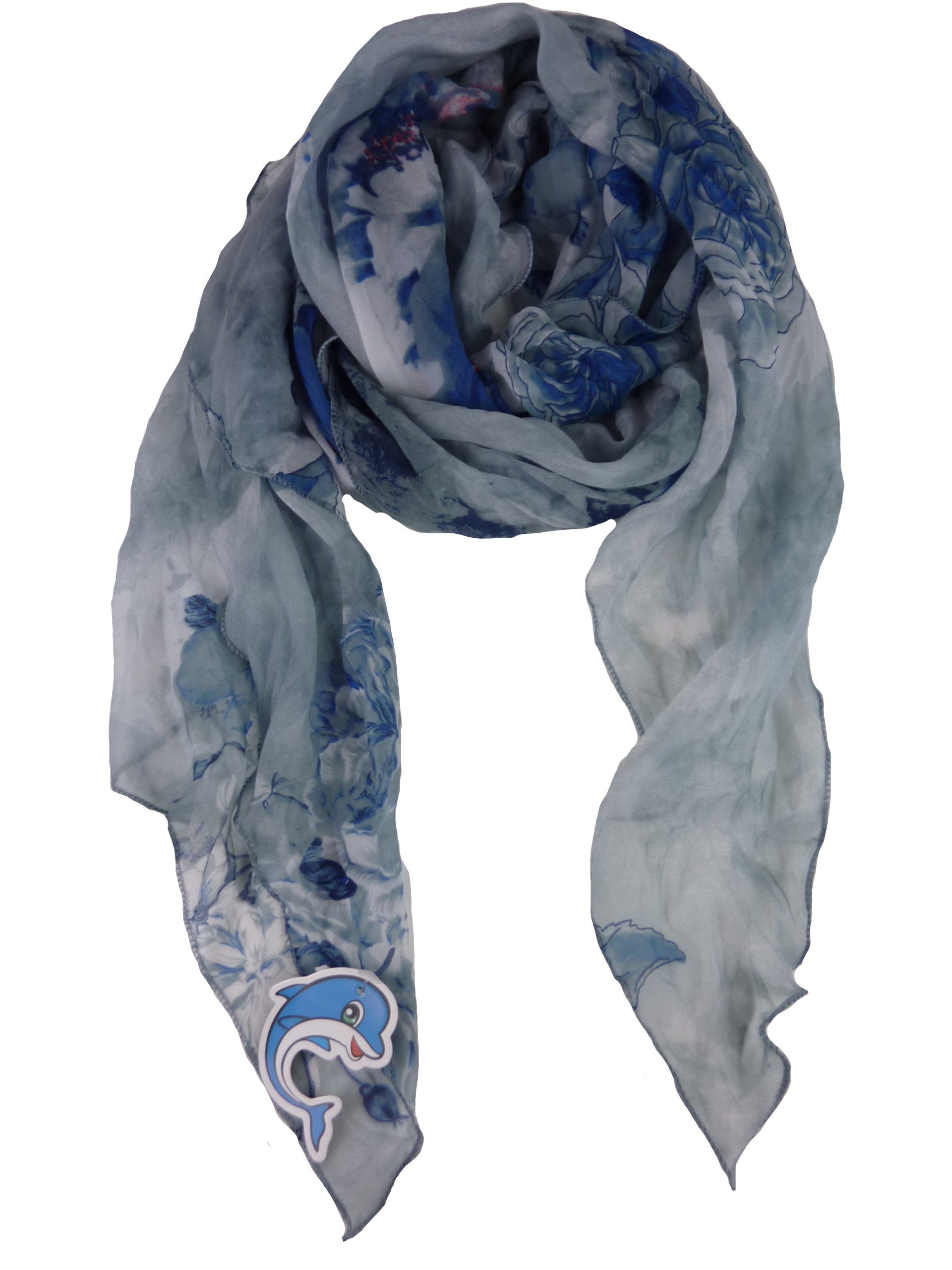 Taschen4life Schal Damen Schal QS-05-XJ, Blumen Muster, Tuch gemustert mehrfarbig blau/grau | Modeschals