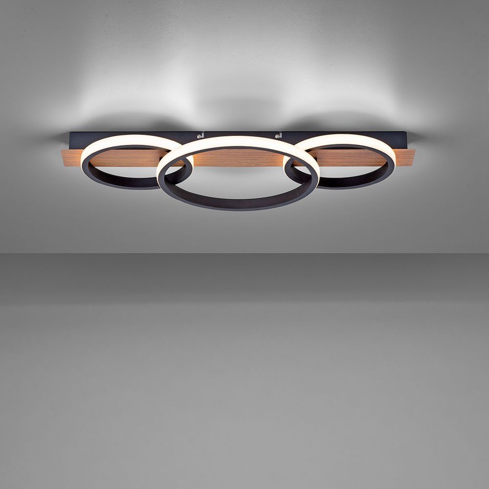 etc-shop Metall Deckenleuchte LED-Hängeleuchte, fest Holz Deckenlampe verbaut, LED Warmweiß, schwarz LED-Leuchtmittel
