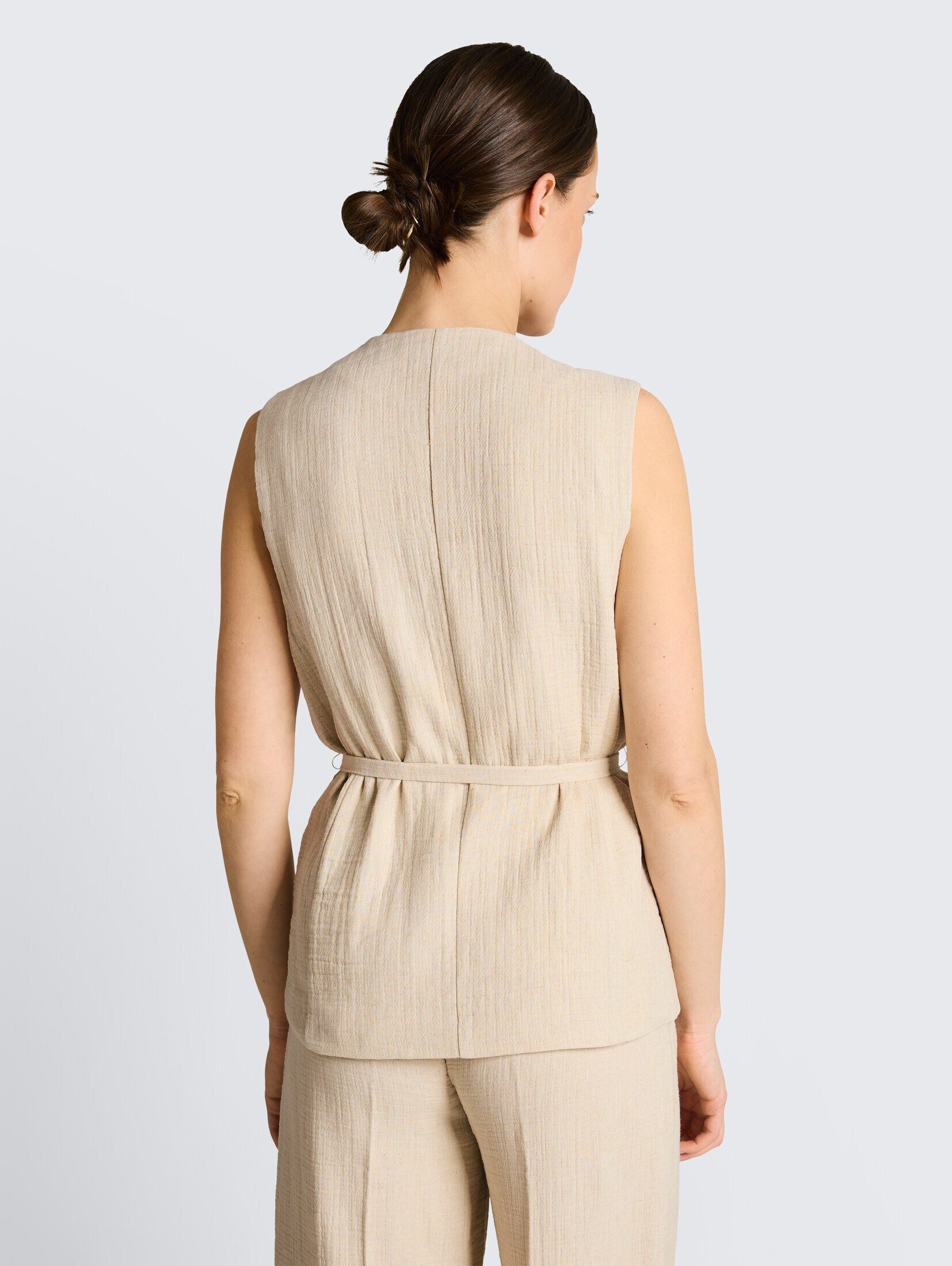 TOM TAILOR Kurzblazer Blazer Crinkle Blazer-Weste mit Leinenanteil