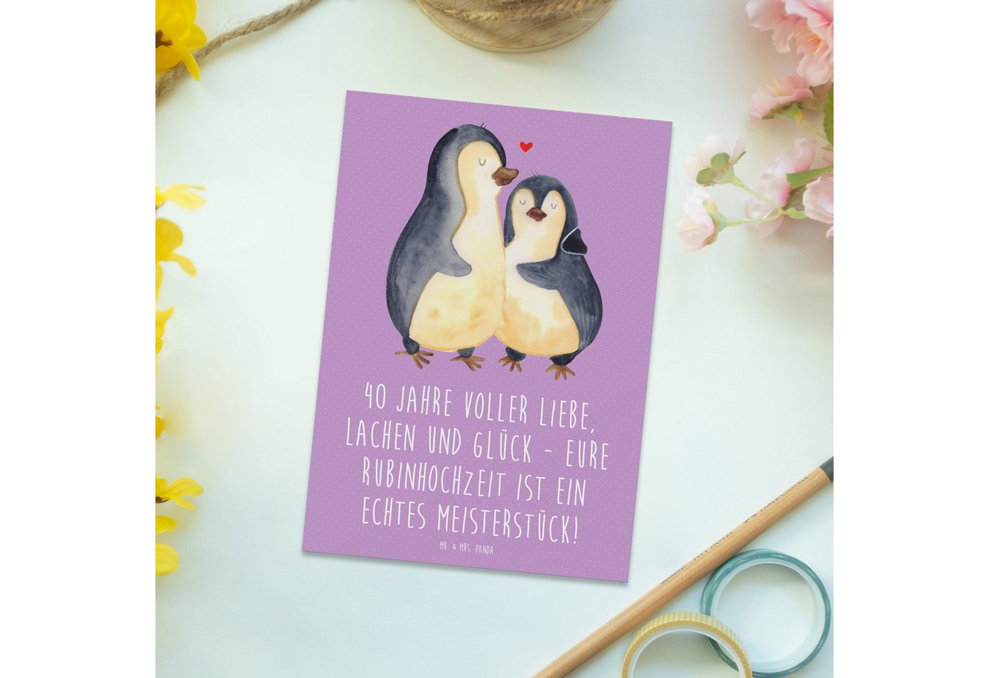 Thumbnail - Mr. & Mrs. Panda Postkarte 40. Hochzeitstag Rubinhochzeit - Lavendeltraum - Geschenk, Meisterstü