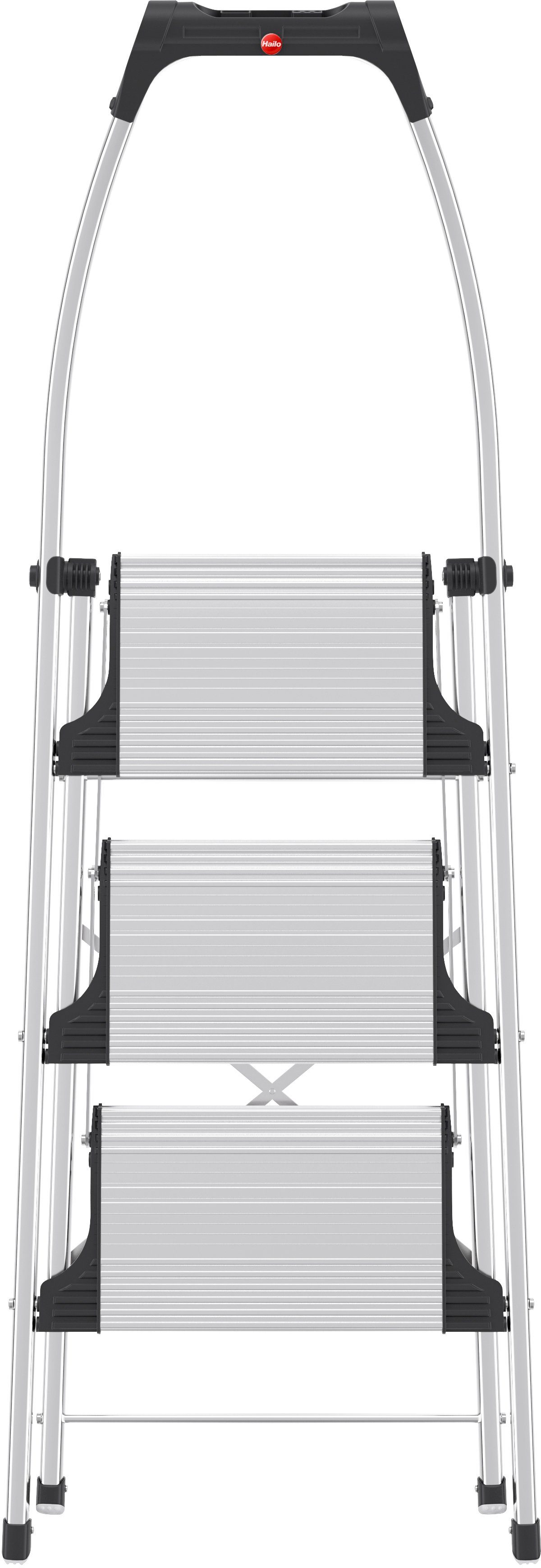 Hailo Klapptritt Trittleiter - K100 TopLine, aus Aluminuim und Kunststoff (1-St., Treppenförmige Stufen-Anordnung für schienbeinschonende Nutzung), mit Treppenförmiger Stufen-Anordnung, belastbar bis max. 150 kg