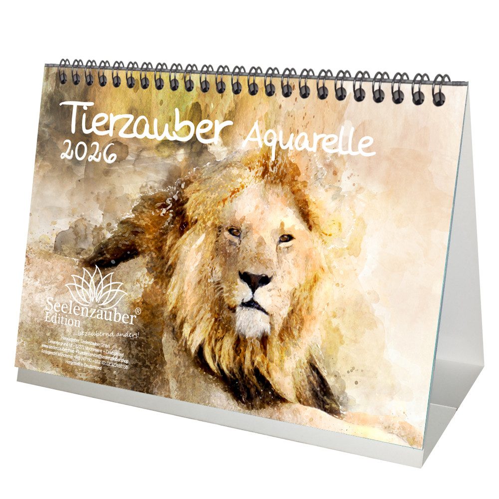 Seelenzauber Tischkalender Tierzauber Aquarelle DIN A5 Tischkalender für 2026 verschiedene Tiere