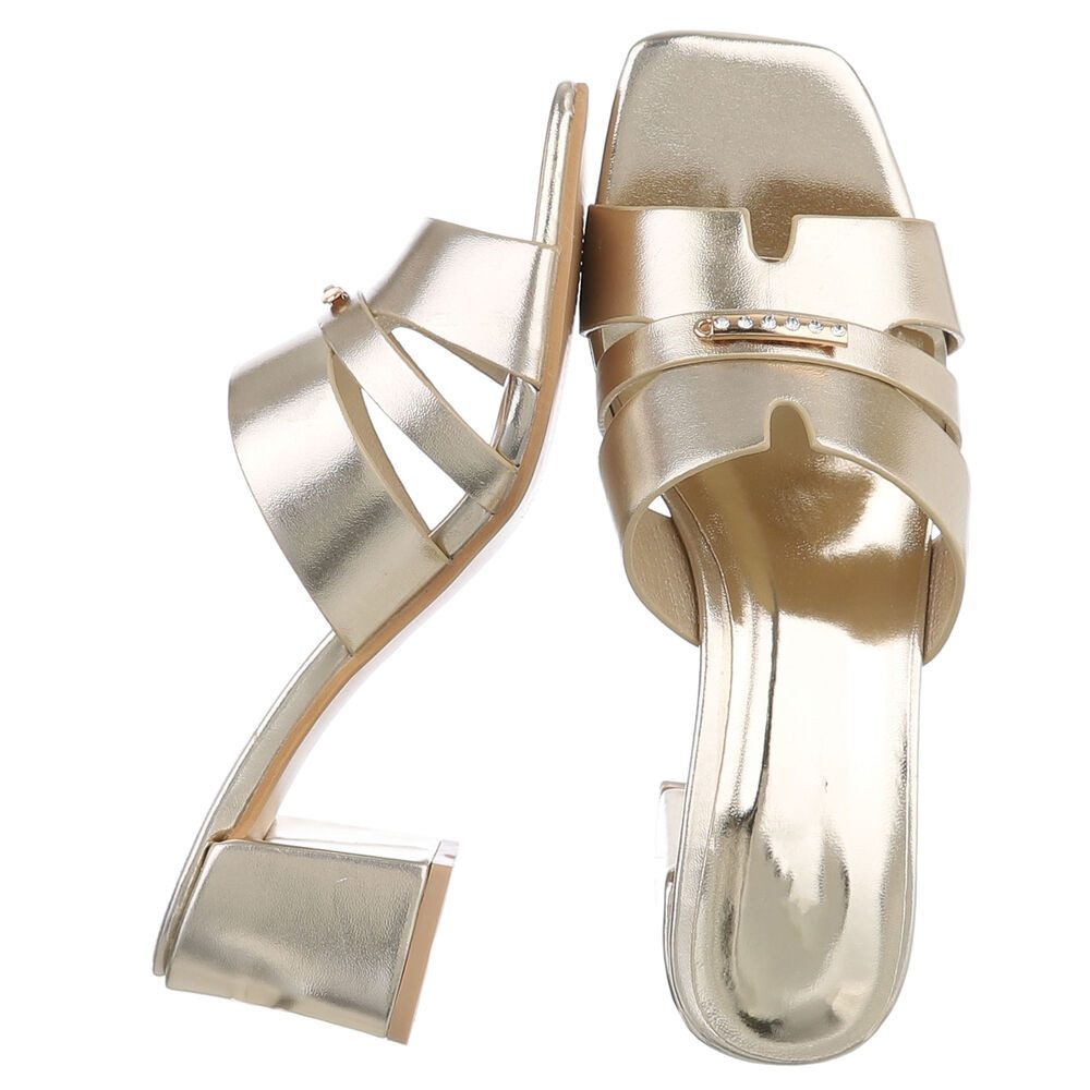 Ital-Design Damen Sandale mit Blockabsatz und Schmuckdetail Pantolette (91970773) Blockabsatz Sandalen & Sandaletten in Gold