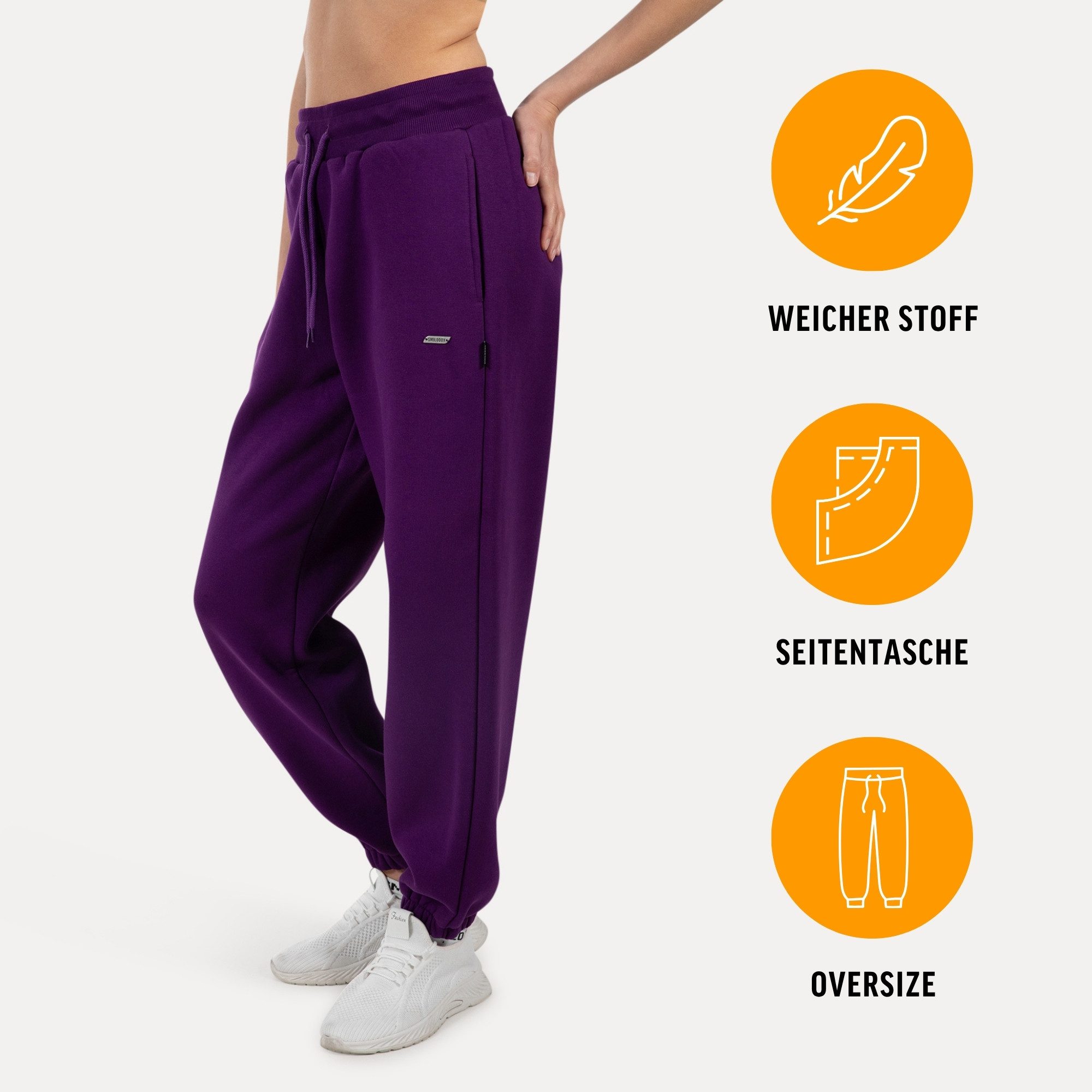 Smilodox Jogginghose Lyanna, Regular Fit Sweathose mit Kordelzug am Bund, Metallabel angenehmes Material Bündchen an Beinabschlüssen Sport Alltag Fitness