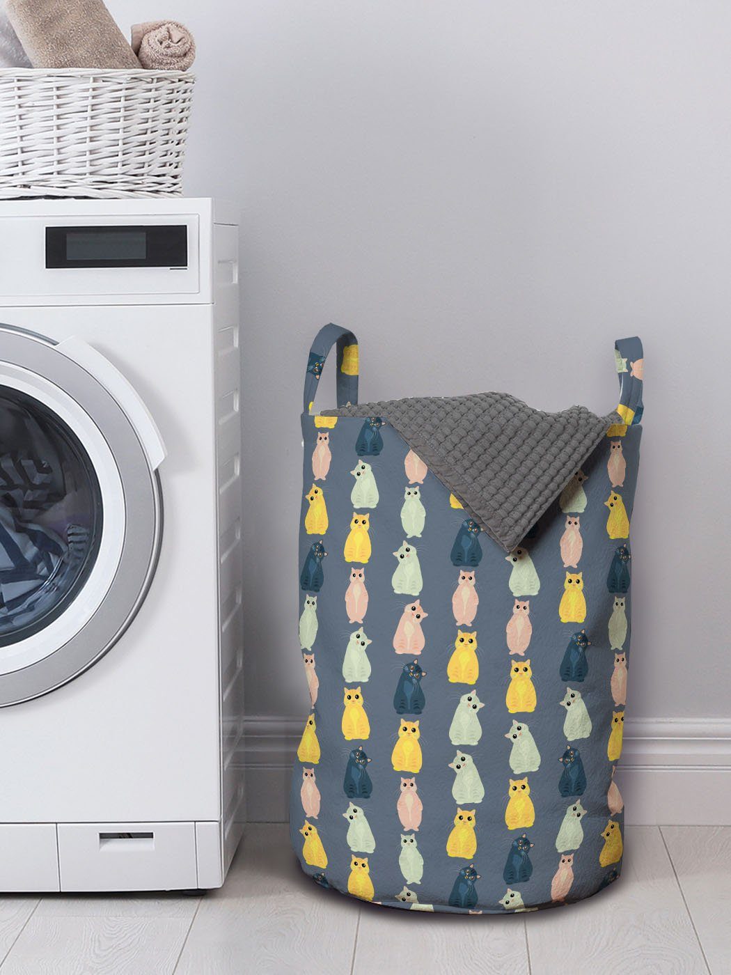 Wäschekorb Domestic mit für Baby-Kätzchen Griffen Waschsalons, Katzen Abakuhaus Wäschesäckchen Kordelzugverschluss