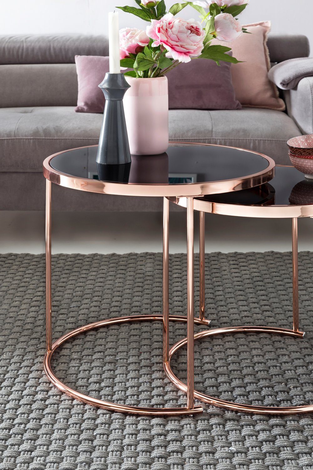 Moderner Tisch-Set, KADIMA DESIGN Satztisch Kupfer-/Schwarz-Design-Esstisch