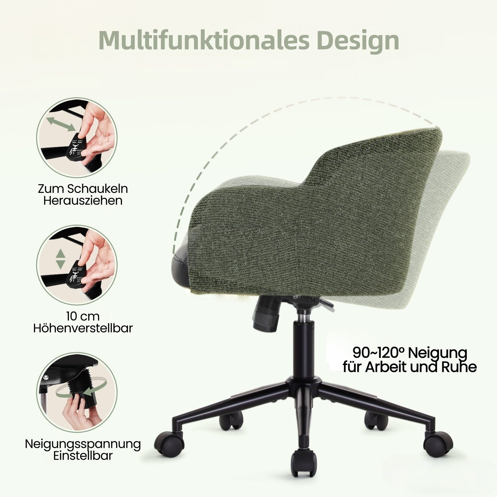 IWMH Bürostuhl Schreibtischstuhl mit Armlehnen, Höhenverstellbar Drehstuhl, Stuhl für Schminktisch, Homeoffice – Bild 3 von 5