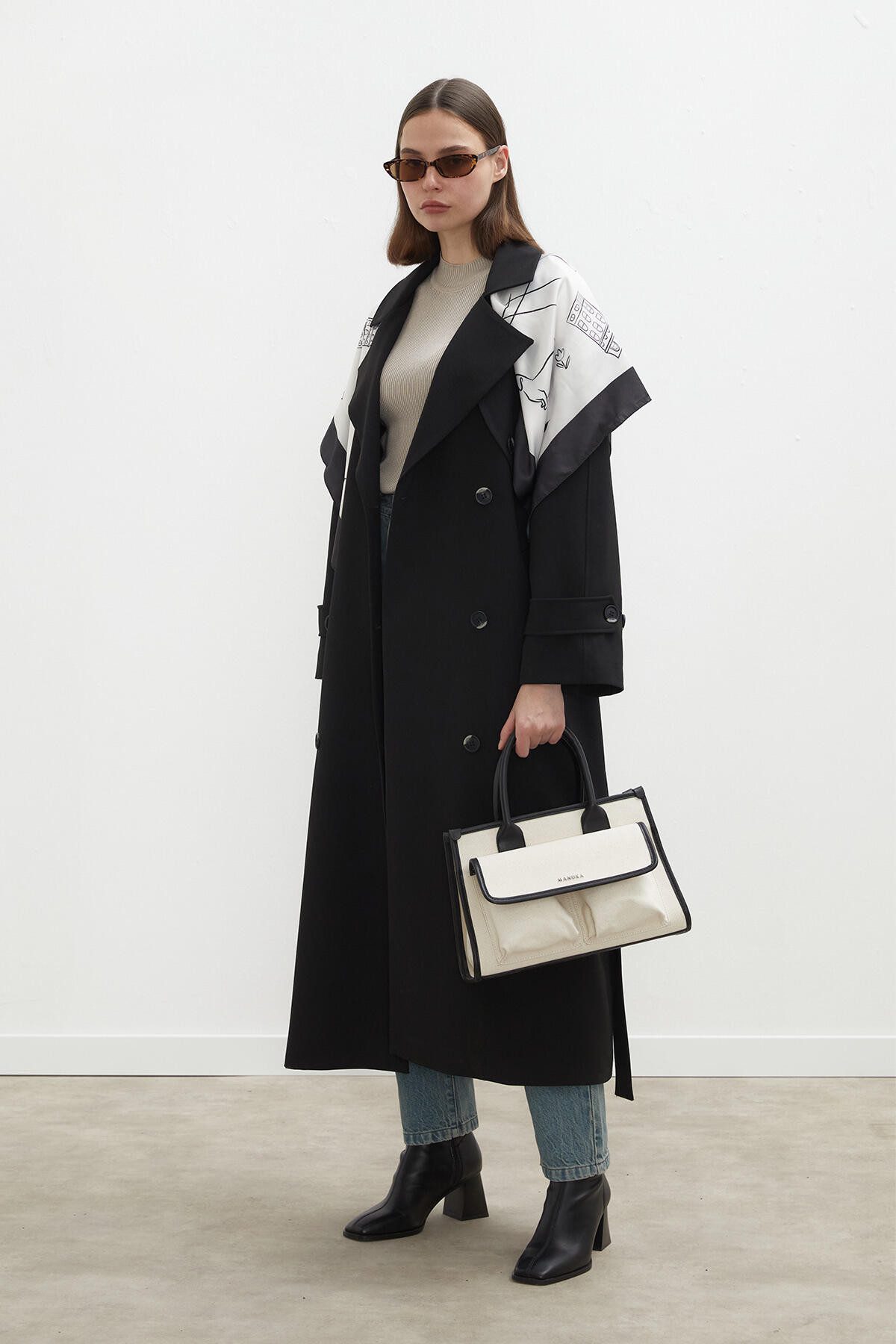 MANUKA Trenchcoat Premium Übergröße Schwarzer Trenchcoat
