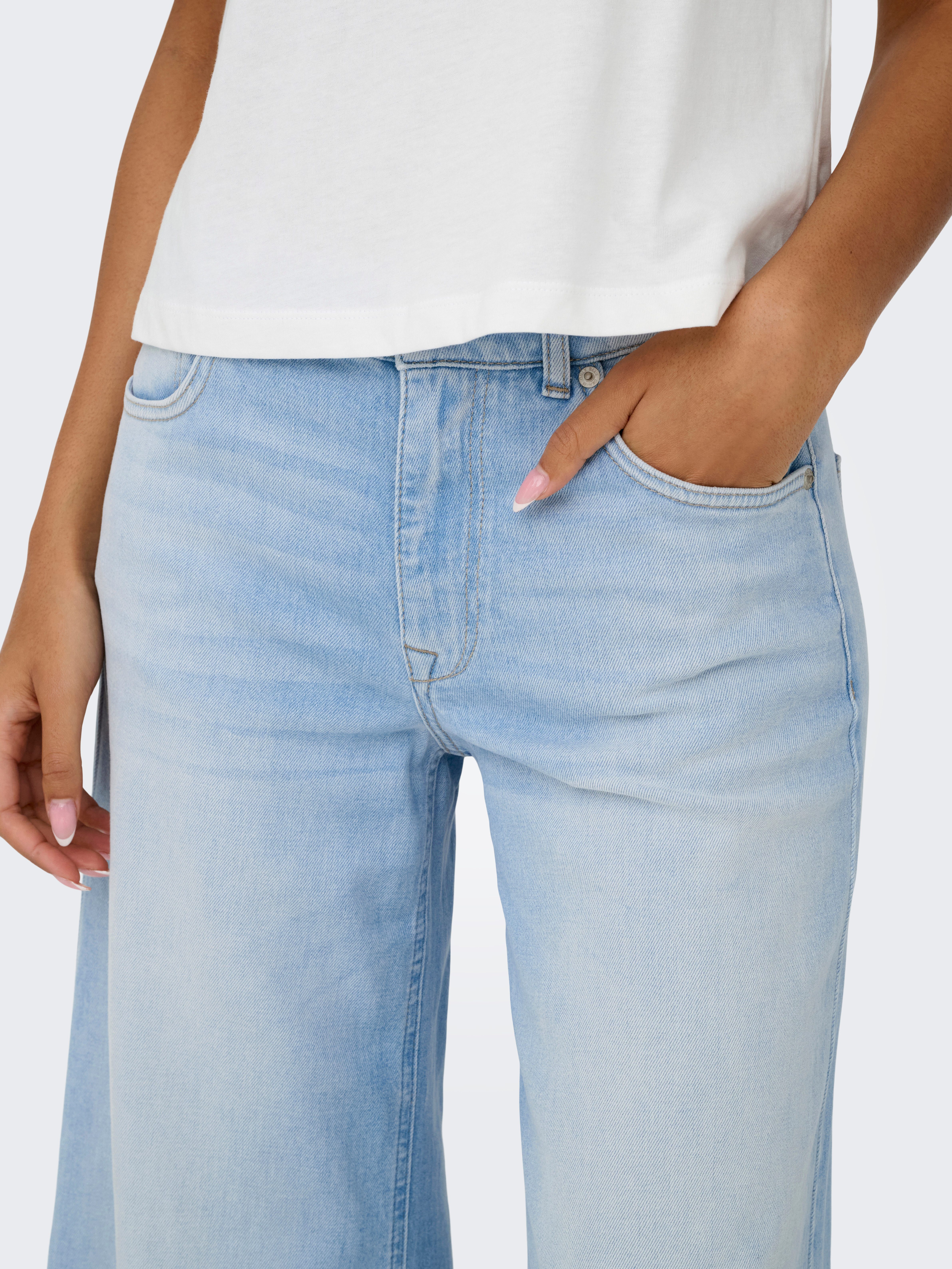 ONLY Weite Jeans ONLCALIFORNIA MW WD FLAR DNM REA004 NOOS normale Leibhöhe, weite Beinform, mit heller Waschung