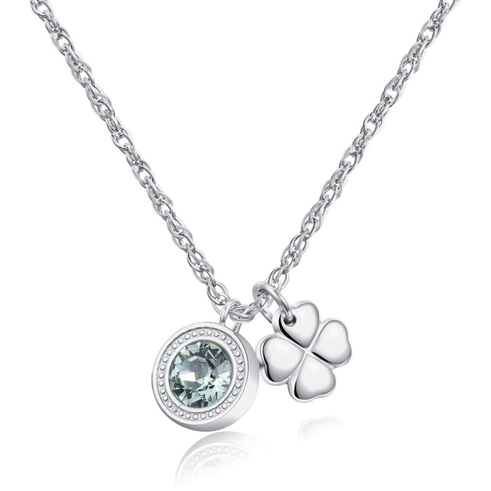 s'agapo Kette mit Einhänger Steel necklace with crystal and four-leaf clover Lucky Light SKT02