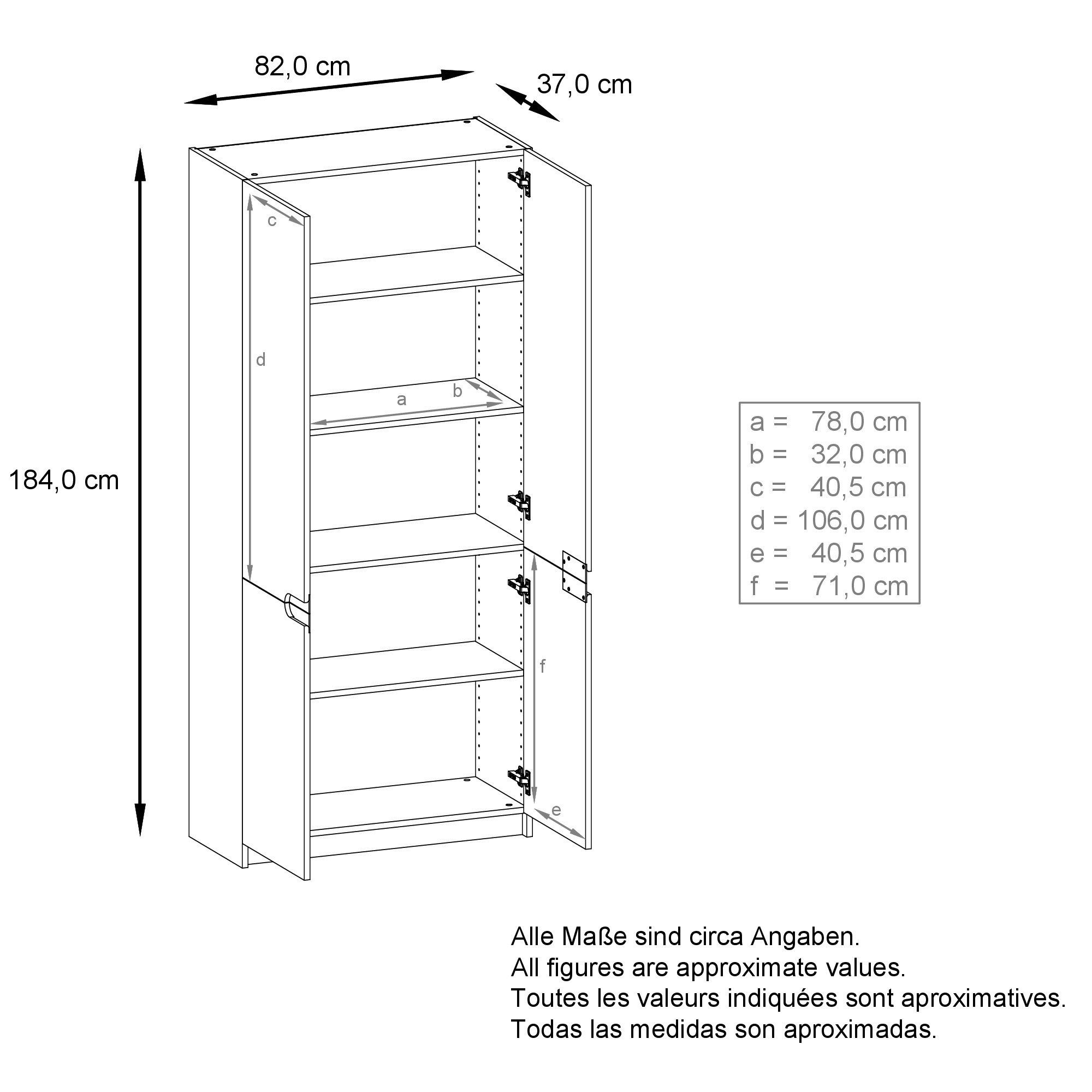 37 und Weiß 185 Avola-Anthrazit 5 cm) Fächern Aktenschrank Türen) Logan in x (82 x mit (Aktenschrank, Vladon matt/Avola-Anthrazit 4 Fronten