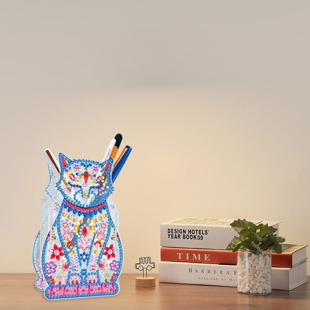 LA CUTE Malen nach Zahlen 5d Diamond Painting Stifthalter Set für Kinder, DIY 5D Katzen Design (DIY 5D-Diamantmalerei Stifthalter Set für Kinder und Erwachsene, Enthält: Stifthalter, Acrylmaterial, bunte Diamanten, Zubehör), Einzigartiger Katzen-Stifthalt