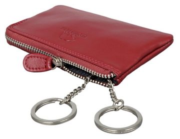 Brown Bear Schlüsseltasche Classic 8018 zwei Schlüsselringen Unisex Echtleder, Reißverschlussfach Kartenfach kompakt Rot