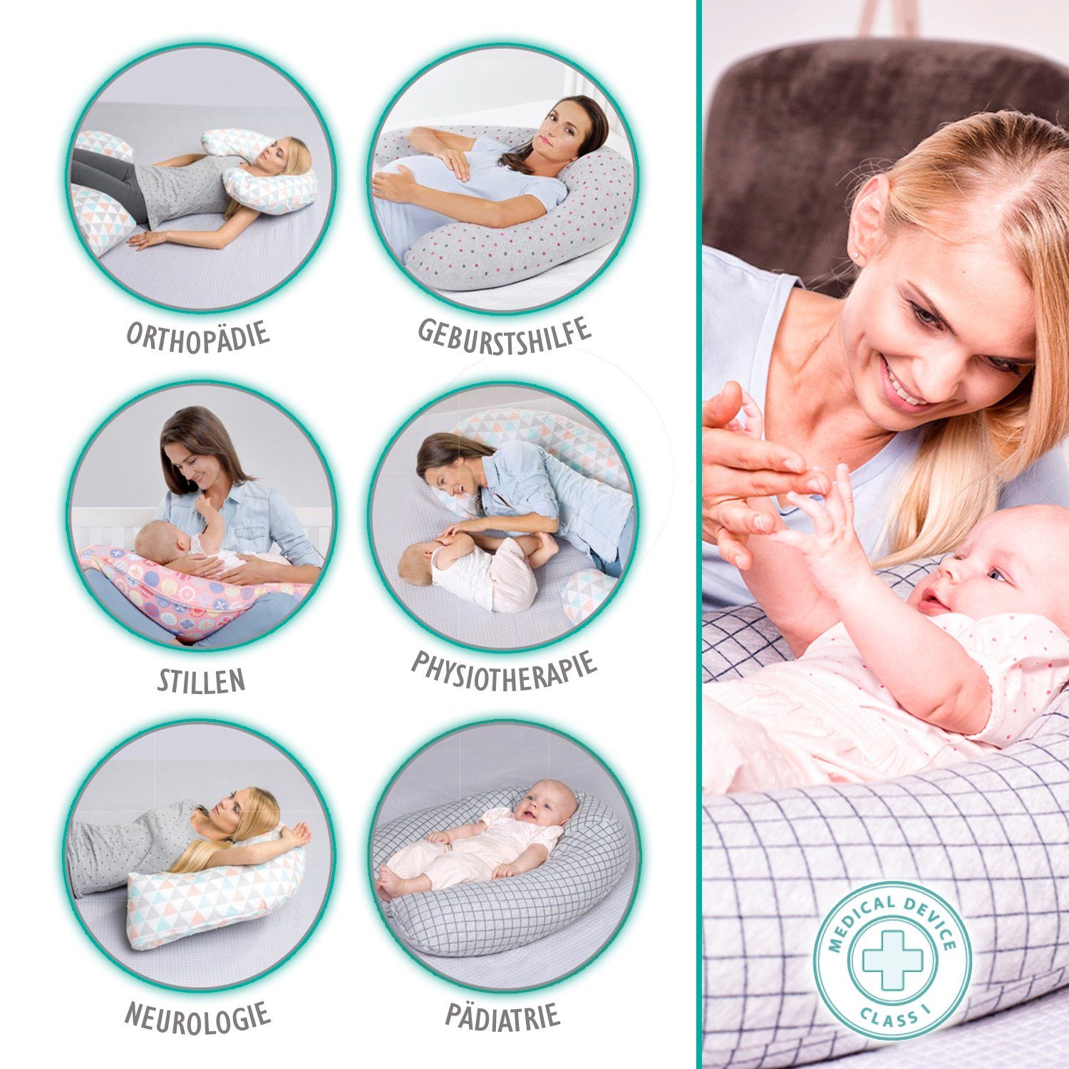 Flexi Cameleon Stillkissen Lagerungskissen mit EPS Mikroperlen Seitenschläferkissen 190 cm für Baby 