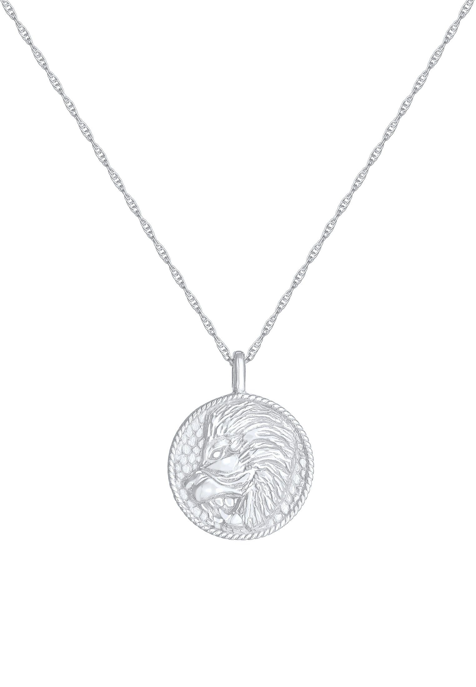 Anhänger Astro Kette Sternzeichen Münze mit Elli Löwe Silber 925 Antik