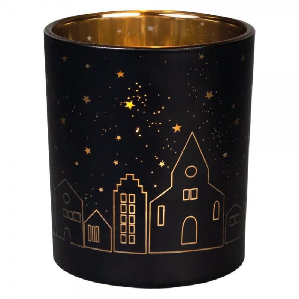 Räder Windlicht Design Teelichthalter Glanzlicht Lichtstadt Schwarz-Gold (1 günstig online kaufen