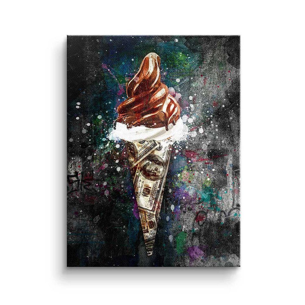 DOTCOMCANVAS® Leinwandbild, Premium Leinwandbild - Pop Art - Ice Cream X Money - Motivationsbild ohne Rahmen