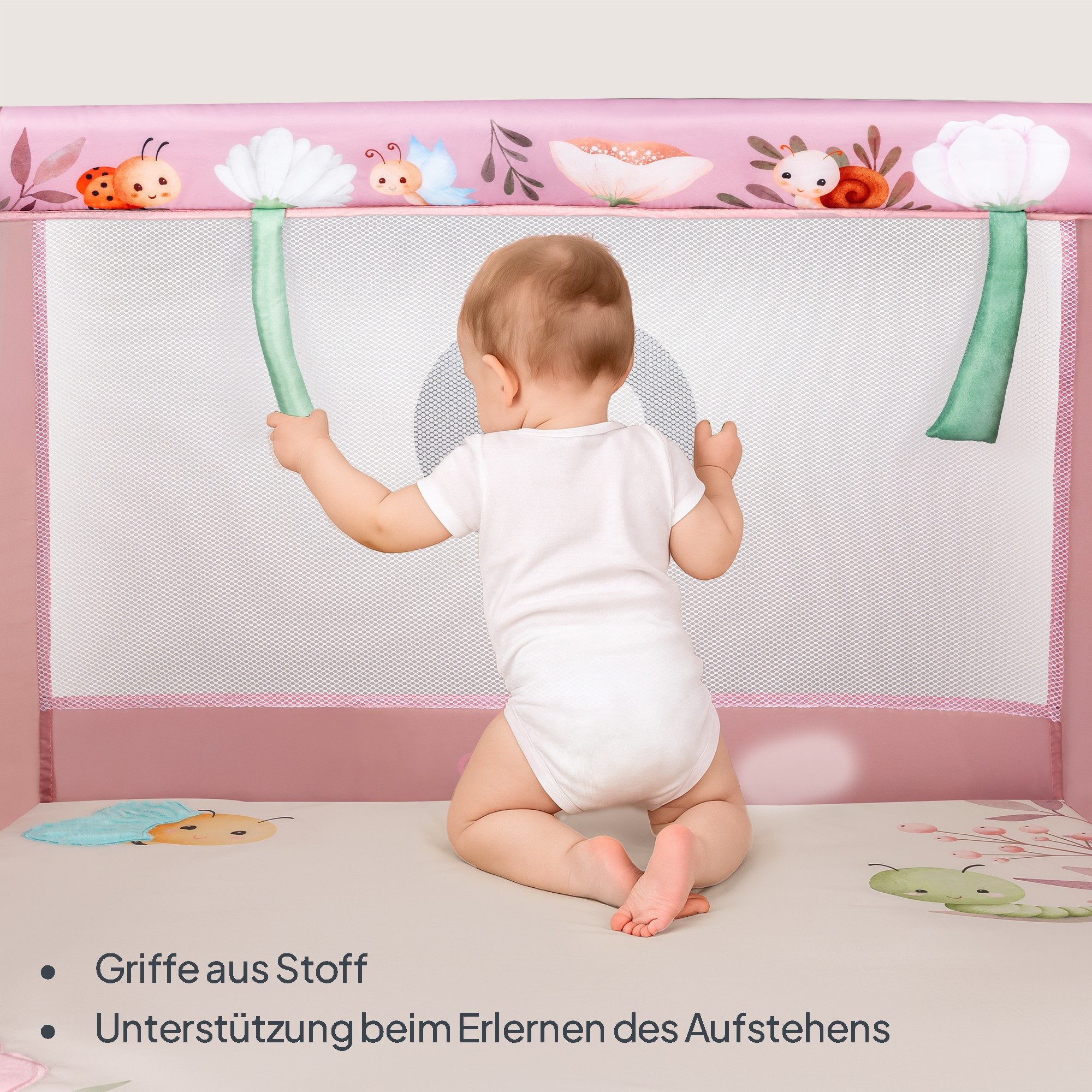 lionelo Laufgitter MILLE PLUS (Set mit Lernmatte und Tragetasche), Matratze/Spielzeug/Lernmatte/Reißverschluss-Eingang/Rollen – Bild 5 von 5