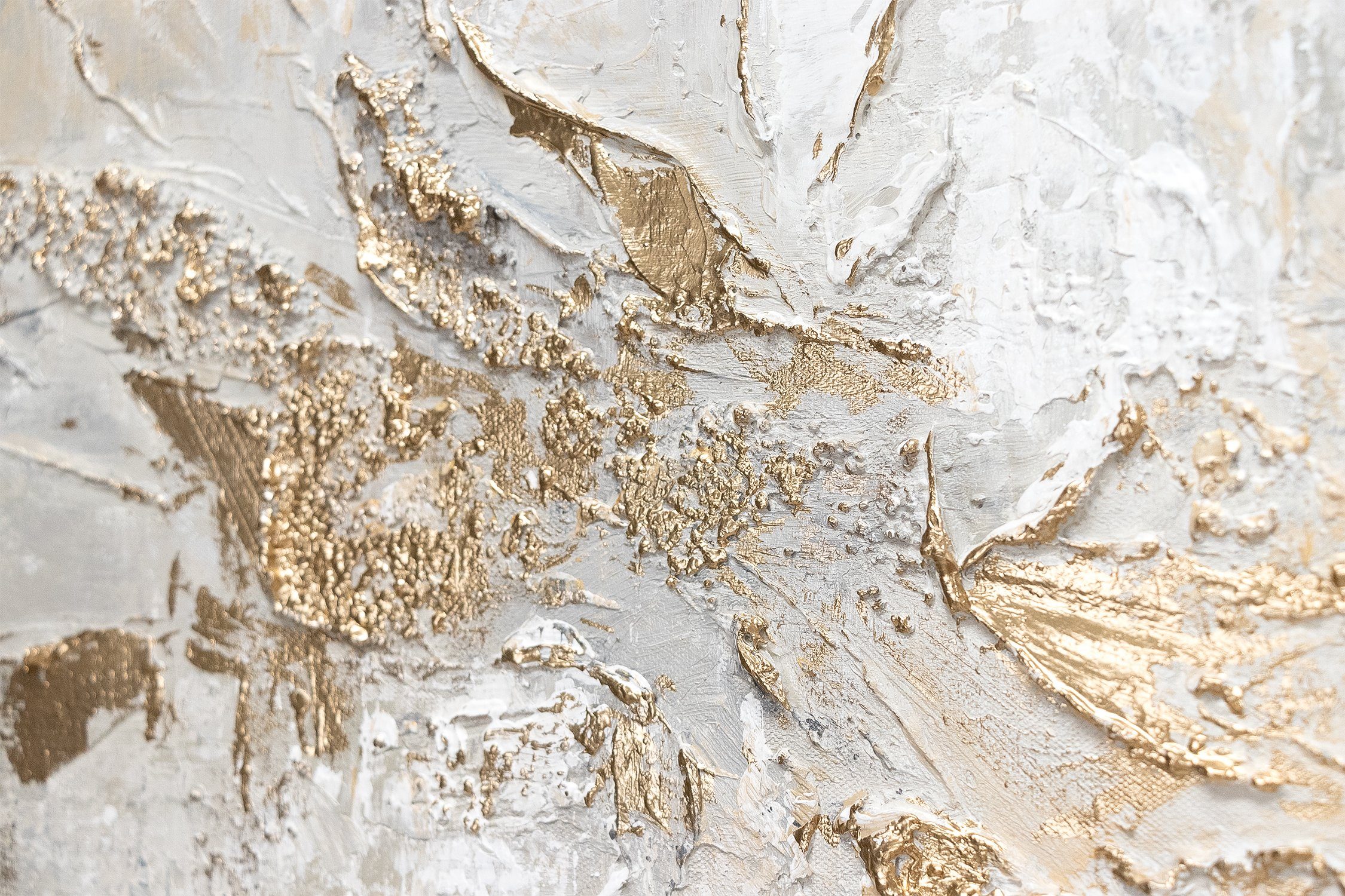 YS-Art Gemälde Geschichte, Abstrakte Bilder, Leinwand Bild Handgemalt Gold Weiß Beige Gelb