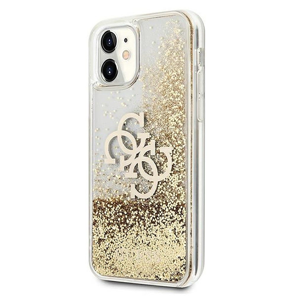 Guess Handyhülle Glitzerhülle Rückschale, Flüssigglitzer-Effekt, 4G-Logo, Kameraschutz