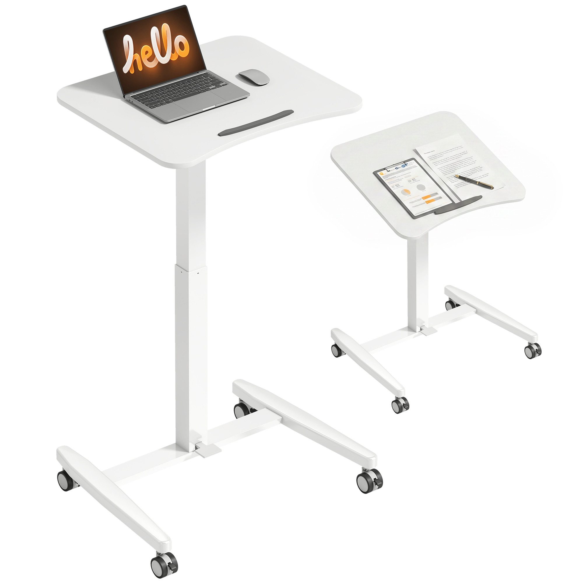 HOMCOM Schreibtisch Mobiler Stehpult (Höhenverstellbar Laptoptisch, 1-St., Computertisch), für Büro, Sofa, Bett, 60,5x52cm, Weiß