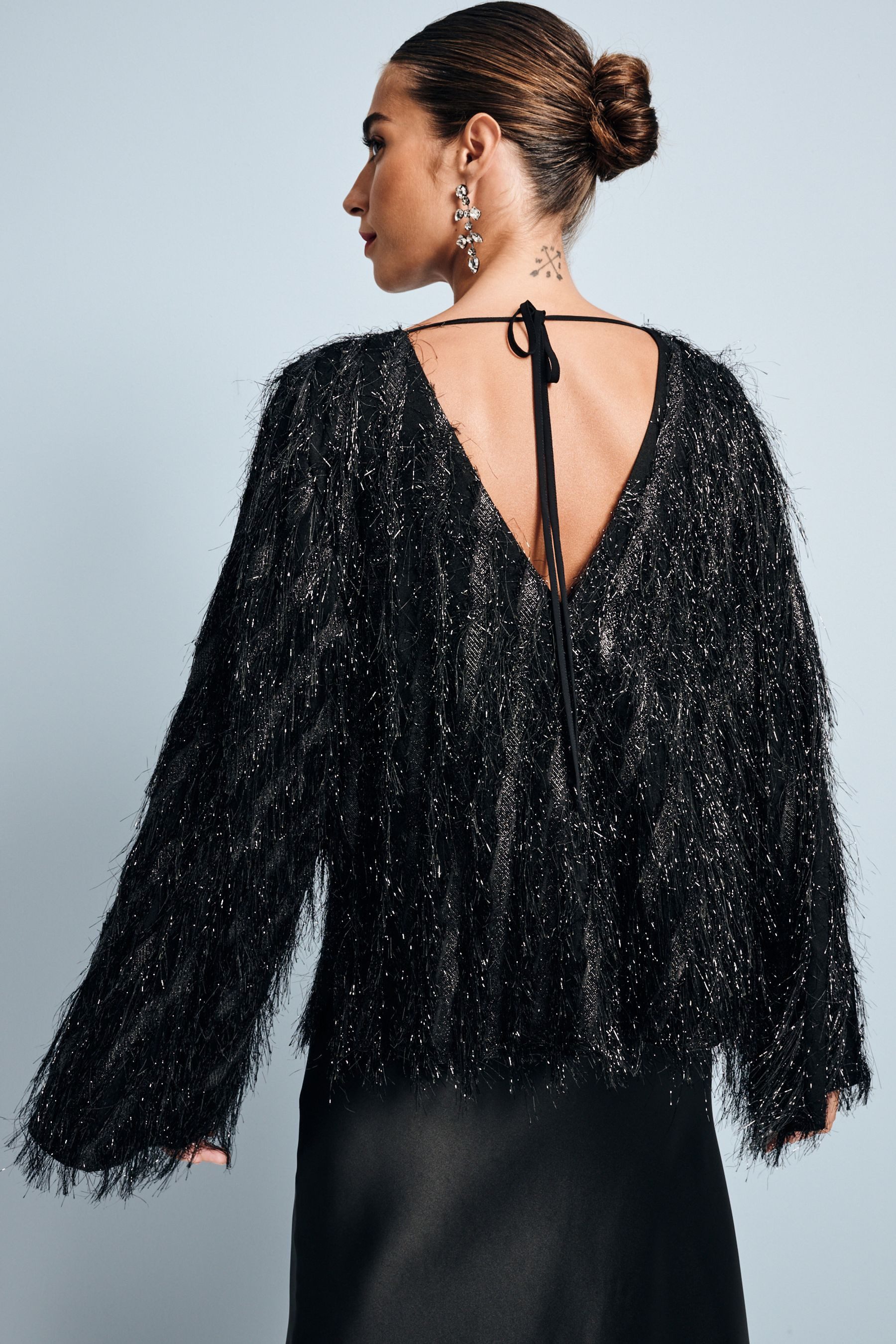 Next Langarmbluse Langärmelige, glitzernde Bluse mit Fransen (1-tlg) günstig online kaufen