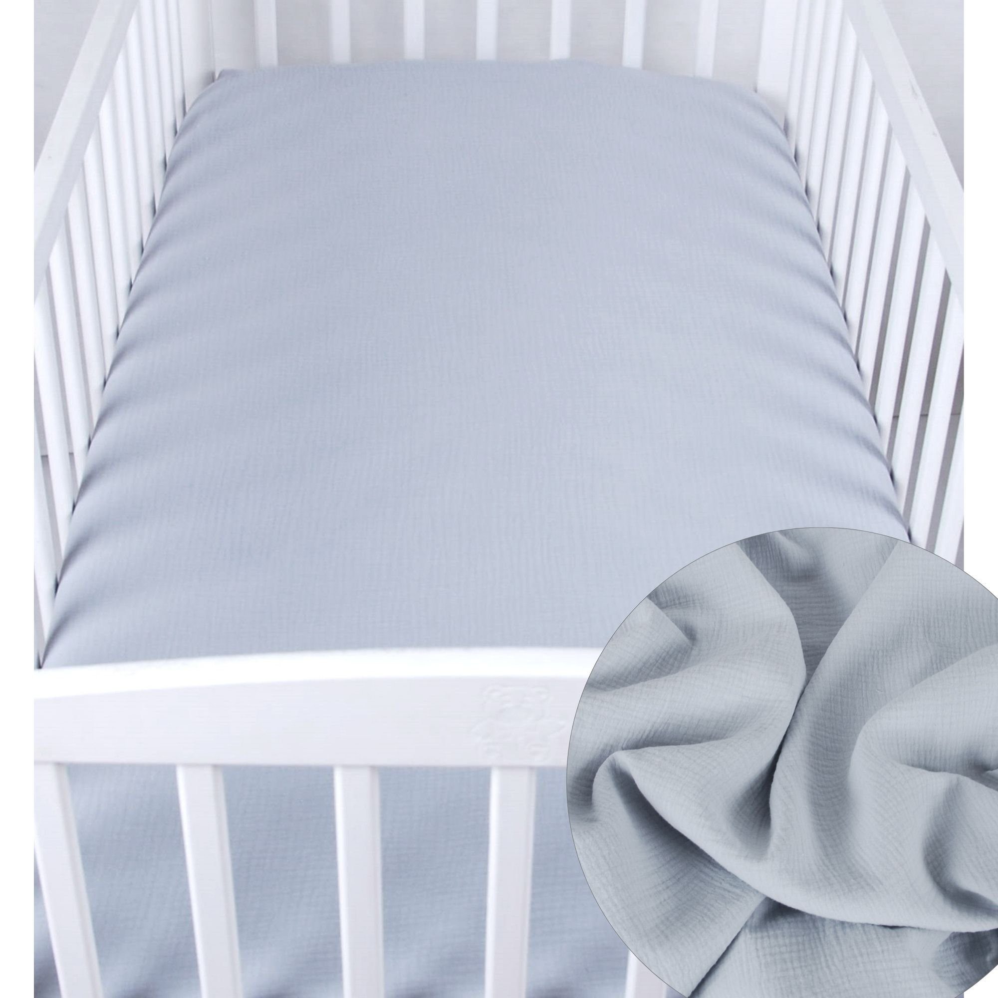 Spannbettlaken BabyLux Spannbettlaken Musselin 60x120 70x140 Baby-& Kinderbett, BabyLux, Grau 60x120