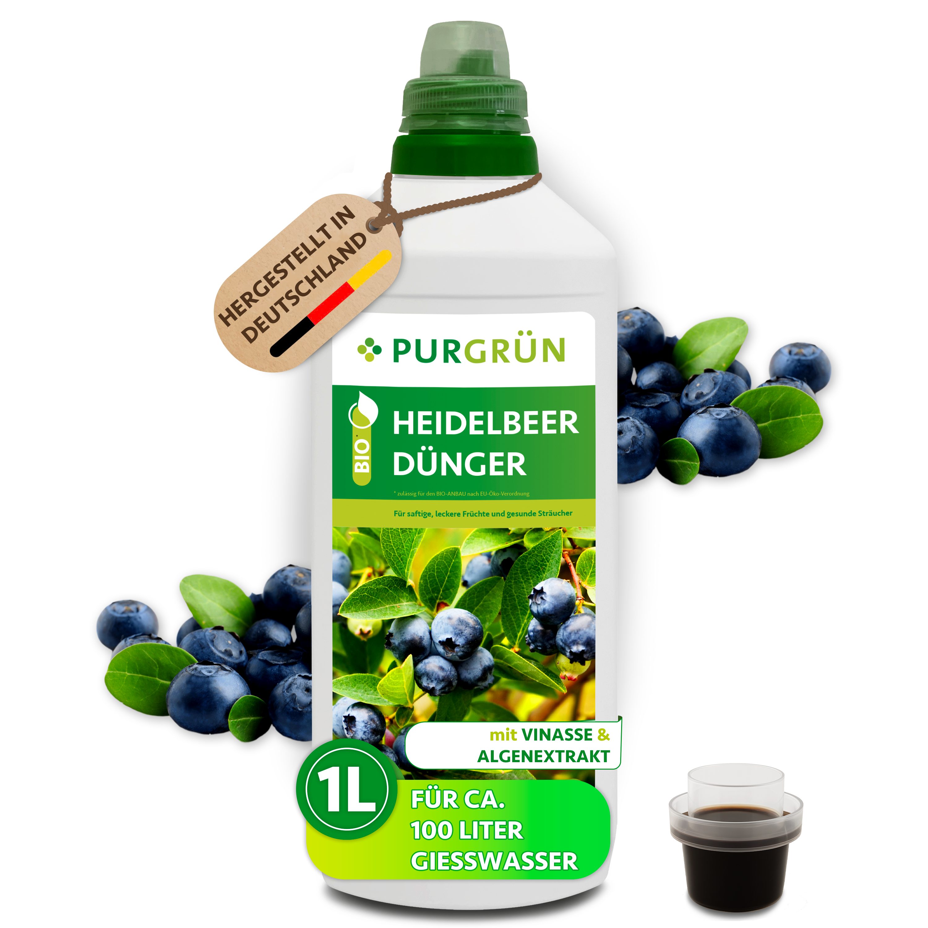 Purgrün Obstdünger Bio Heidelbeerdünger, NPK 4+1+7, Algenextrakt, 1 Liter, Flüssigdünger, 1-St., 1 Liter