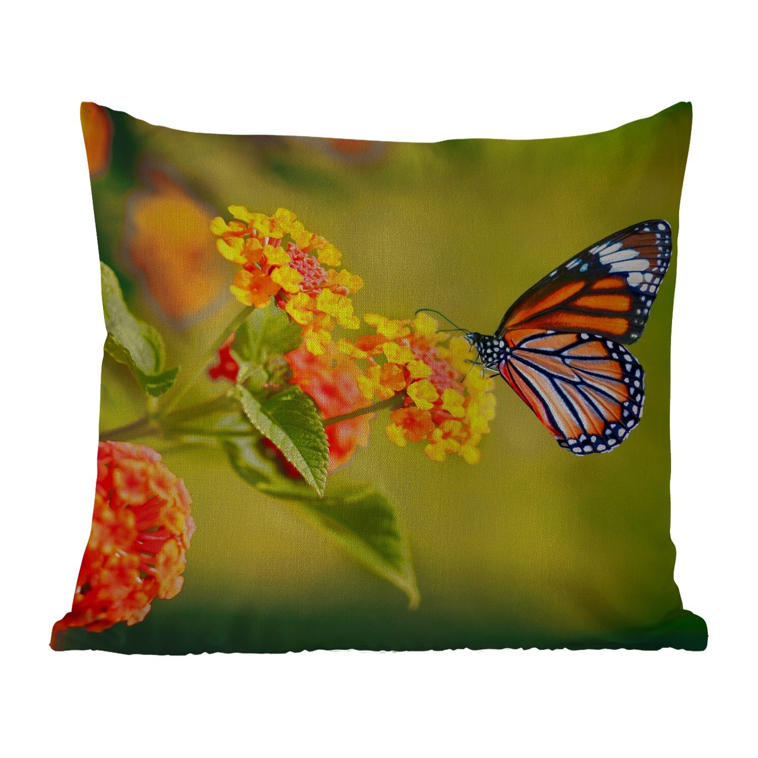 MuchoWow Dekokissen Schmetterling - Insekten - Blumen - Gelb, Kissenbezüge, Kissenhülle, Dekokissen, Dekokissenbezug, Outdoor