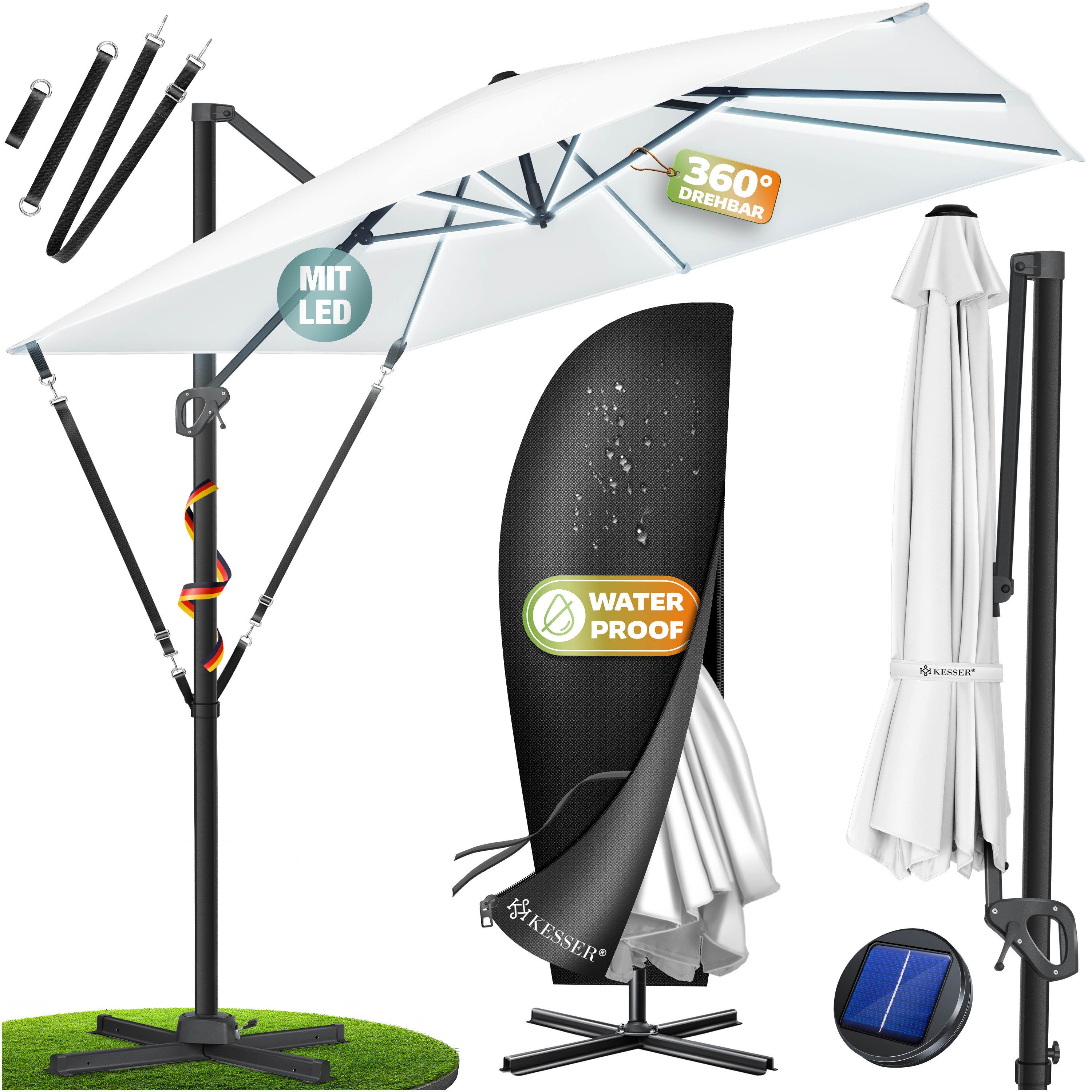 KESSER Ampelschirm, Sonnenschirm SUN XL 300 300 cm Inkl. Abdeckung 360° Drehbar & Neigbar
