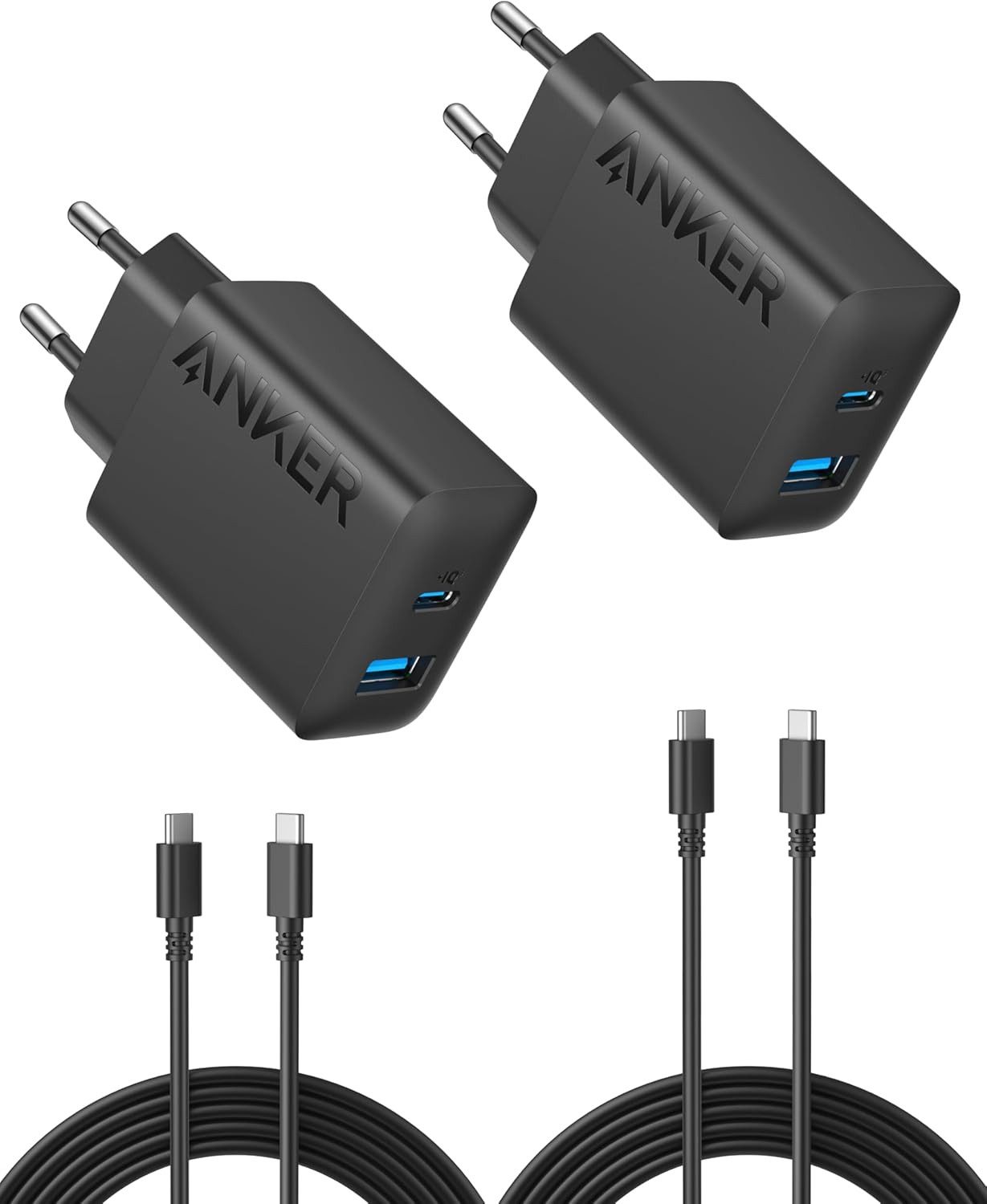 Anker Anker 20W USB-C-Ladegerät, Doppelpack, 2-Port, PD-Schnellladegerät USB-Ladegerät (2-tlg., iPhone 17/16/15 Serie, Galaxy, iPad und mehr, inkl)
