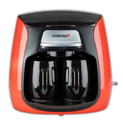 KORONA Filterkaffeemaschine 2 Tassen Kompakt-Kaffeemaschine, Mini Kaffeeautomat inkl. 2 Keramiktassen, Permanent Filter, rot