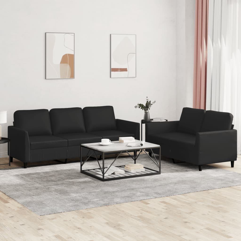 2-tlg. mit Sofagarnitur vidaXL Sofa Kunstleder Schwarz Kissen