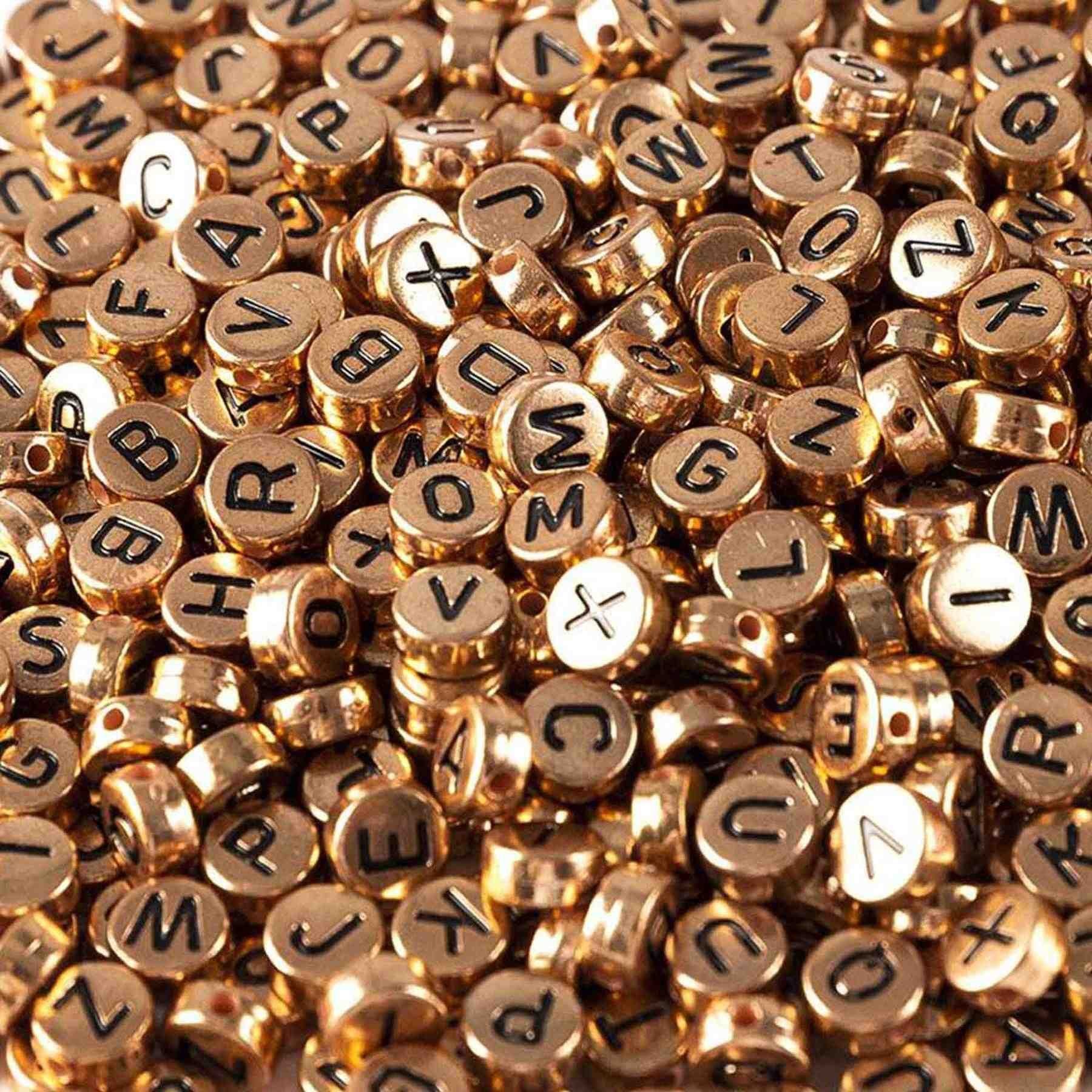 Kopper-24 Bastelperlen Buchstaben Perlen, 500 Stück, 4x7 mm, rosegold mit schwarz, rund, Buch, (500-tlg)