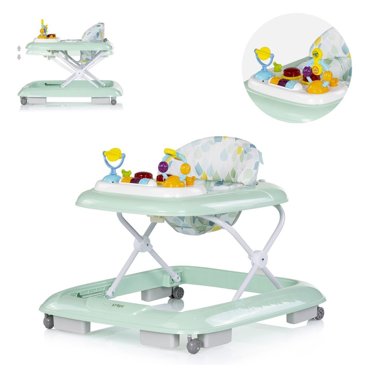 Chipolino Lauflernhilfe Baby Steps, Silikon, Spielpanel Räder Stopper klappbar Licht, Spielcenter