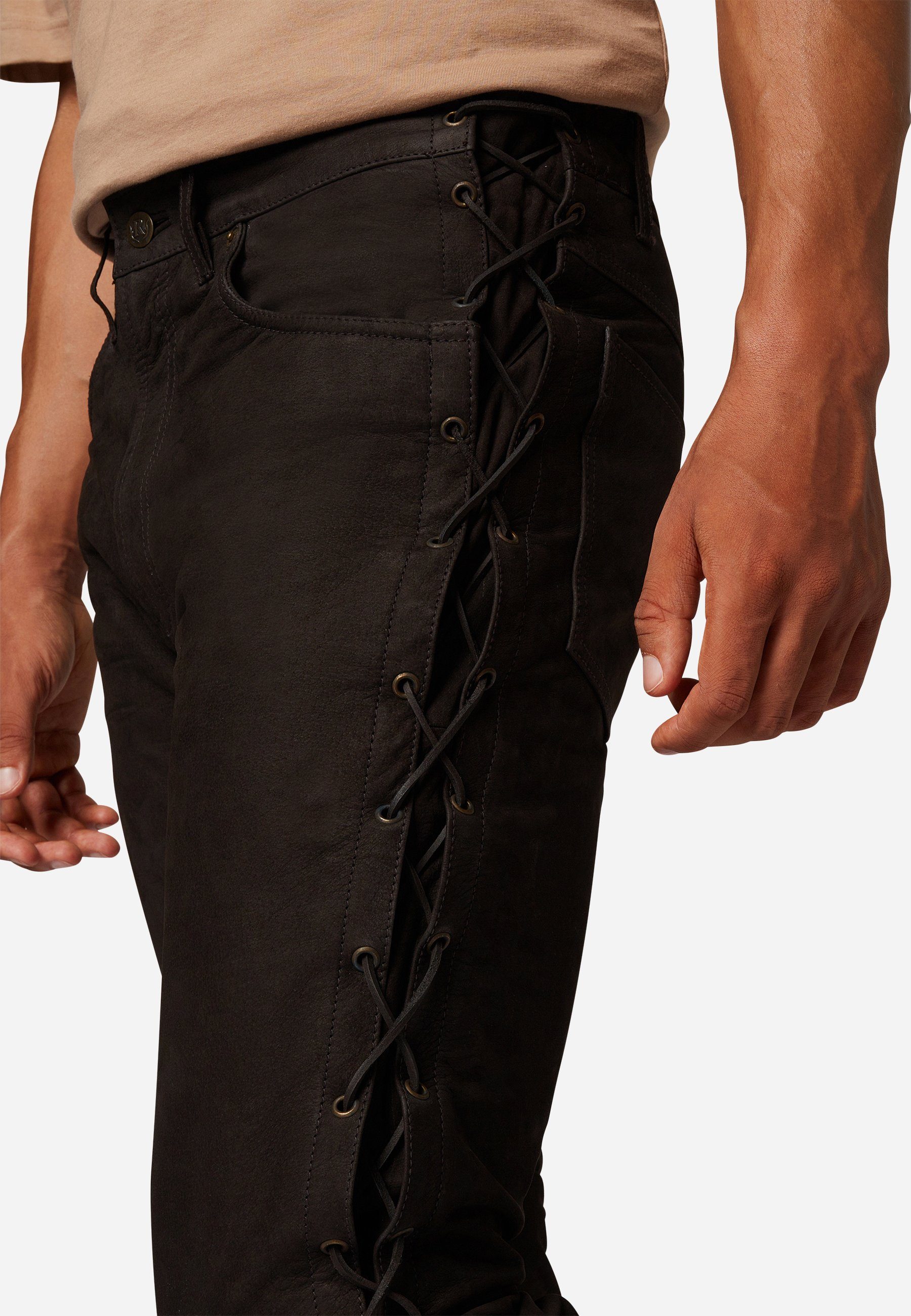 Lederhose Nubuk Hochwertiges RICANO Leder in Optik NBK-101 Büffel Braun Jeans