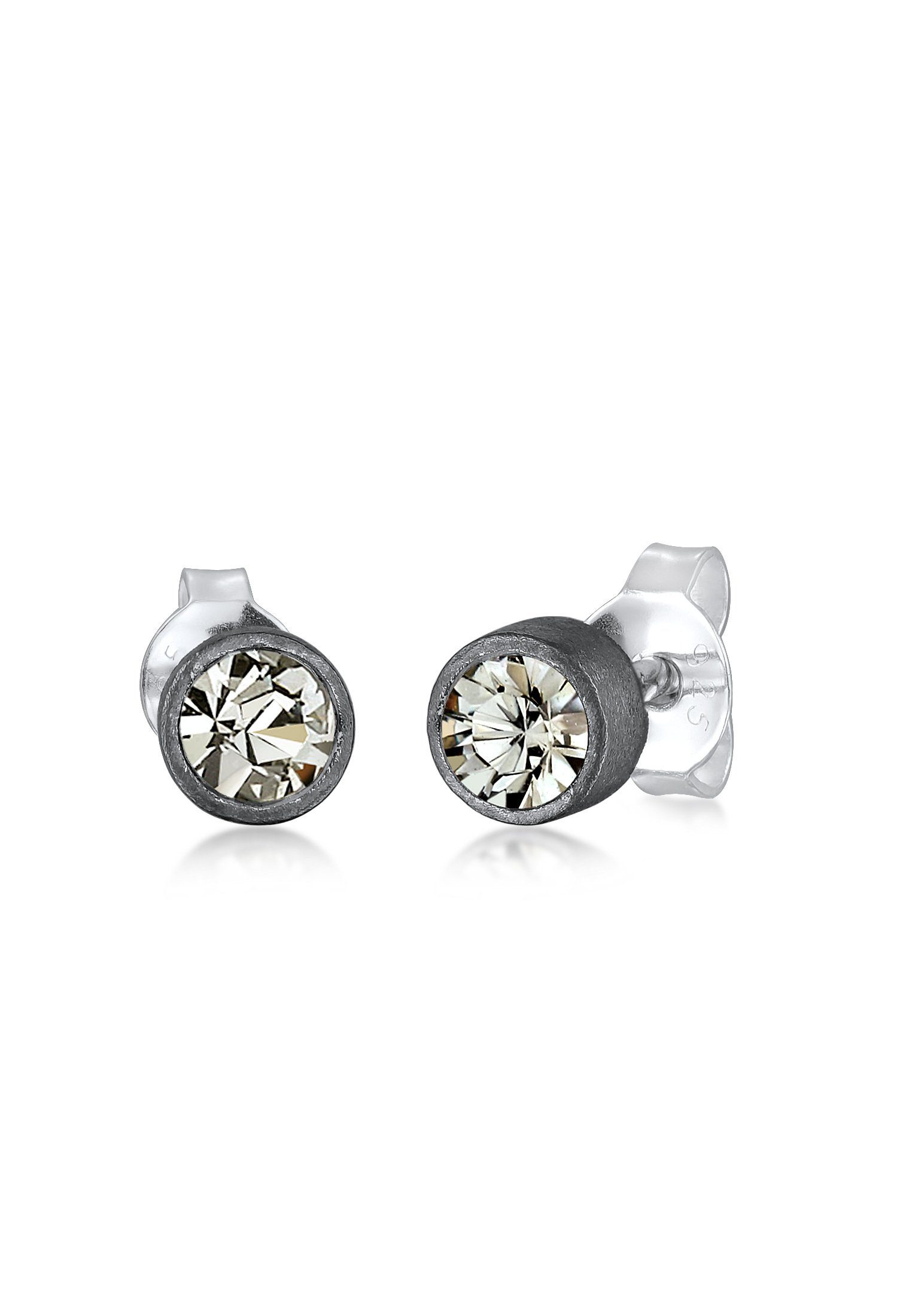 Kuzzoi Trend Paar Rund Ohrstecker Modern Oxidiert Silber 925 Kristalle