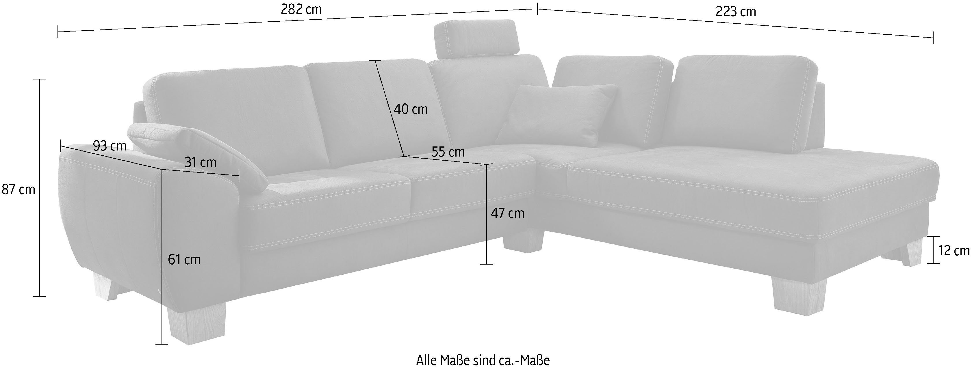 Federkern Sitztiefenverstellung, Ecksofa 2 Carina 3C Teramo, incl. Kopfstützen,