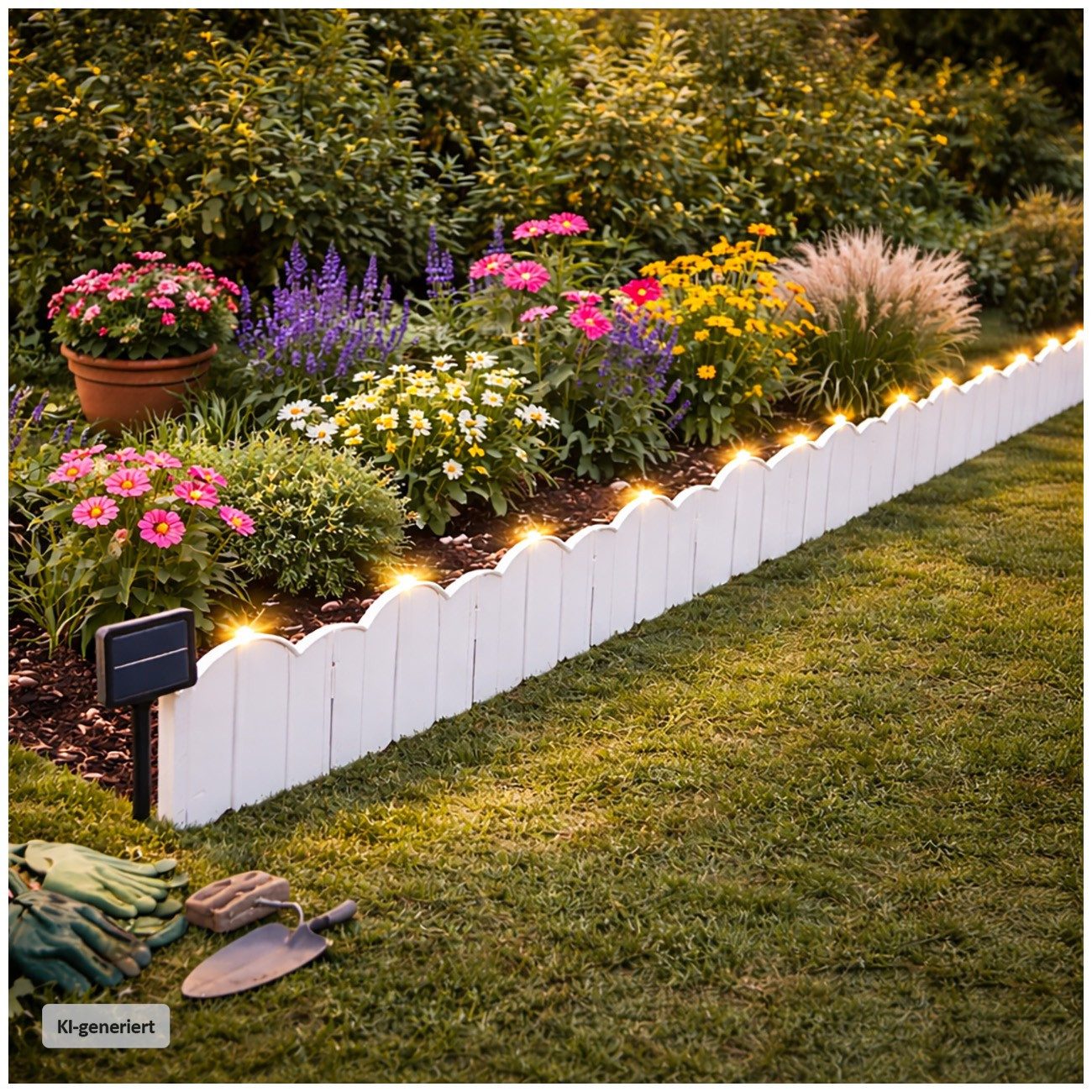 HTI-Living Beetbegrenzung Beeteinfassung 1260 cm, LxH: 21x17 cm, Set, 60 Module inkl. Solarbeleuchtung, Zierzaun Beetumrandung Beetbegrenzung