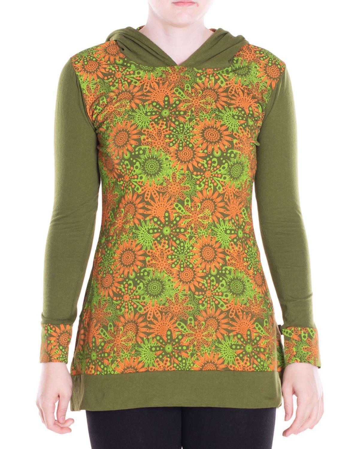 Vishes Sweater Bedruckter Hoodie Пуловеры Tunika mit Kapuze und Taschen Alternative Bekleidung, Ethno, Hippie, Retro Style