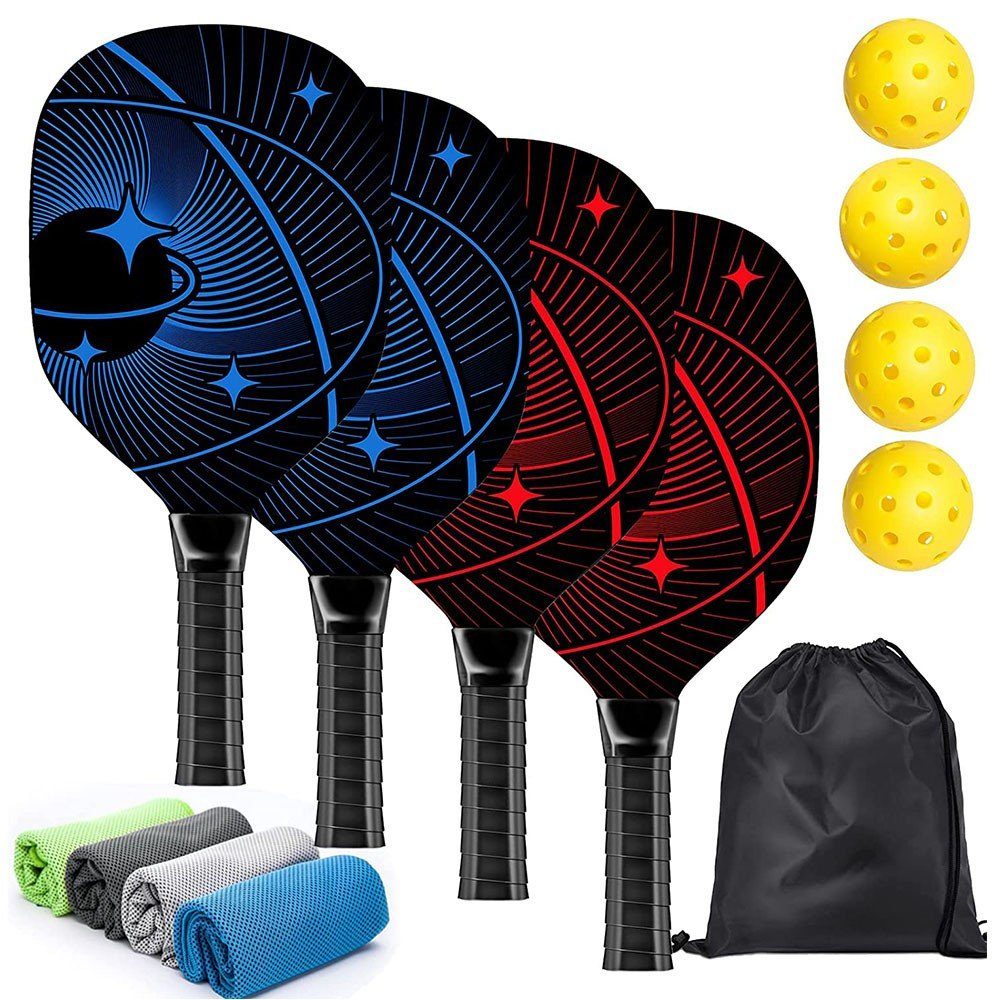 XDeer Pickleballschläger Pickle-Ball Starter Set,Trendsport,Indoor & Outdoor Spielzeug, mit 4 Paddeln,4 Мячи,4 Kühlhandtüchern,1 Tragetasche für Kinder