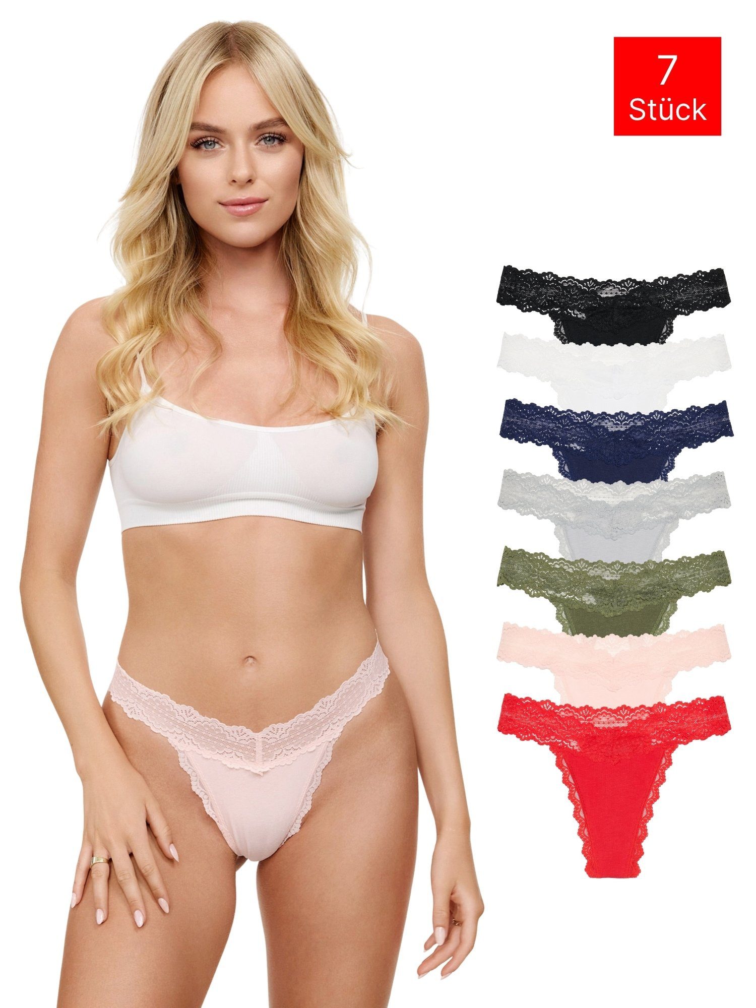 Tazzio String 7er-Pack Damen Tanga Unterhose F914 (Packung, 7-St) zeitlos und unsichtbar unter deiner Kleidung
