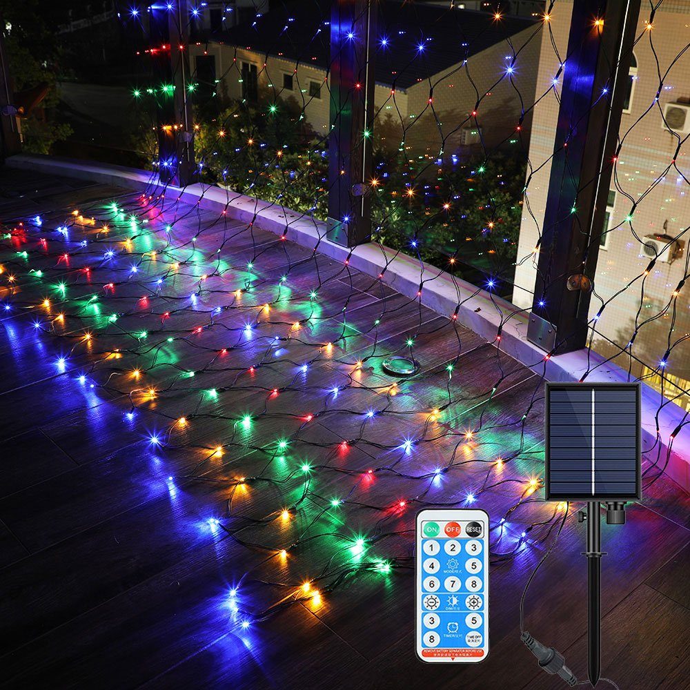Rosnek LED-Lichterkette Weihnachten, Solar,Wasserdichte,mit Hinterhof Fernsteuerungs,für LED-Netzlichter,1.5*1.5/3*2M Garten Bunt