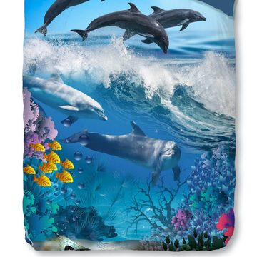Kinderbettwäsche Delfine Blau Trendy Bedding, ESPiCO, Renforcé, 2 teilig, Korallen, Fische, Wellen