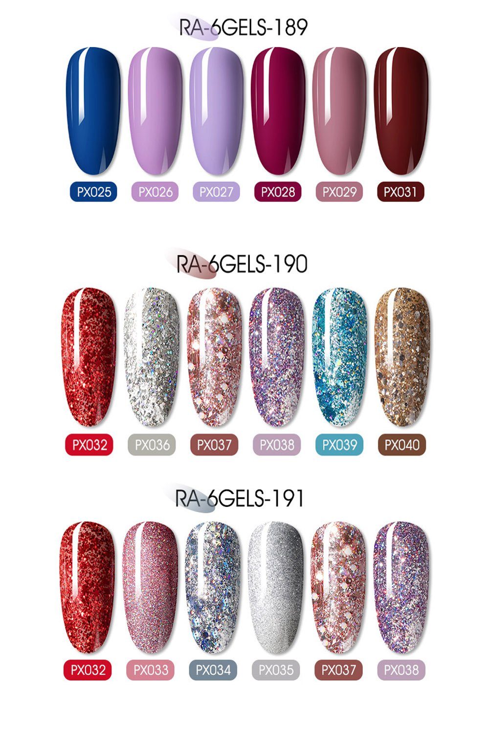 6 Farben Nagelgel Mehrfarbig,6 RA-6GELS-190 Nagellack Nagellack-Set Set,Glitter ml Gel Scheiffy