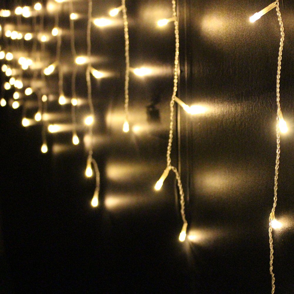 MUPOO Lichterkette LED-Lichterkette 96/216LED 3.5/5M, LED-Vorhang-Lichterkette Lichtervorhang Sterne,IP44, LED Modi Blau,Warmweiß,Mehrfarbig,Länge 8