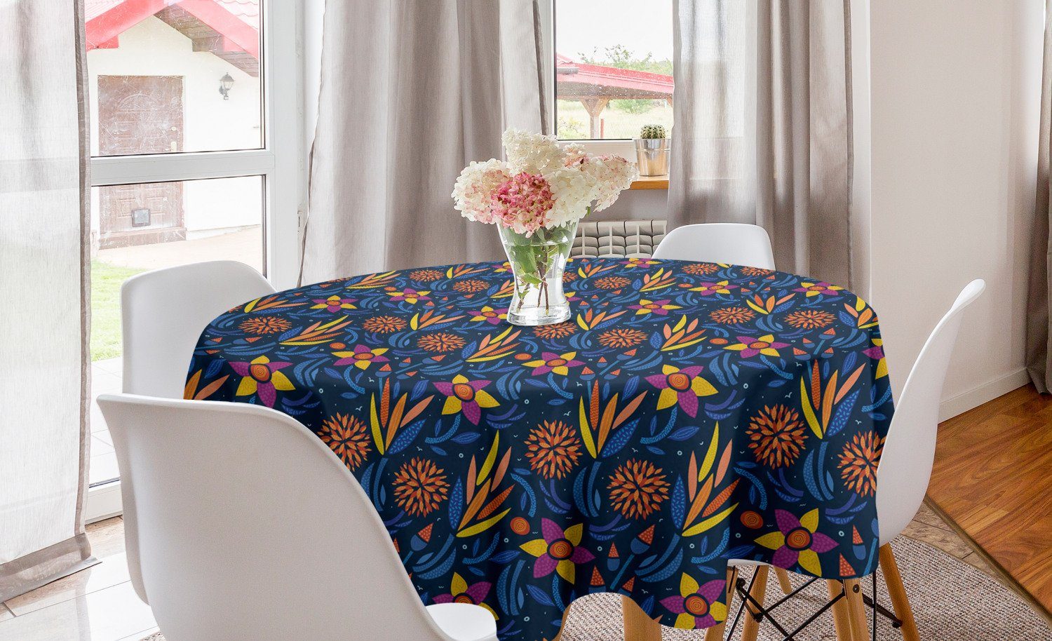 Abakuhaus Tischdecke Kreis Tischdecke Abdeckung für Esszimmer Küche Dekoration, Blumen Blumen Zusammensetzung