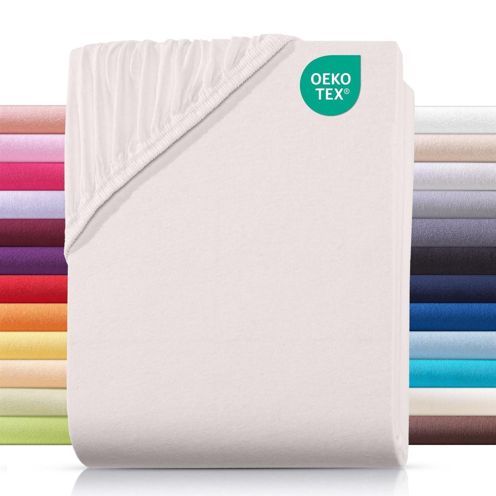 Carpe Sonno Spannbettlaken Jersey 90x200 100x200 120x200 140x200 160x200 180x200 200x200 70x140, Jersey, Gummizug: rundum, (1 Stück), Baumwoll Babybett Spannbettlaken 70x140 Baby Laken Creme